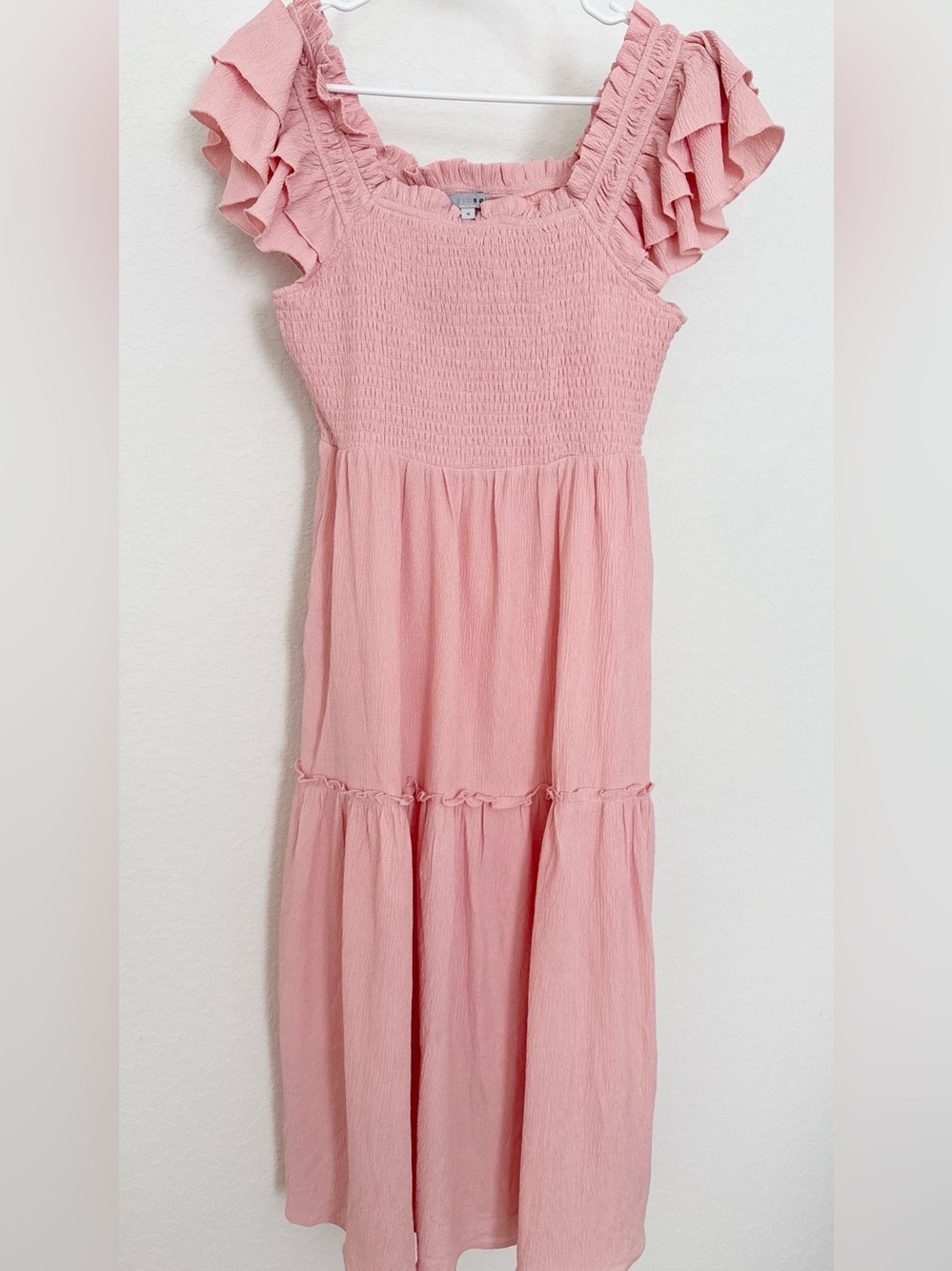 Baltic Born Blush Pink Smocked Maxi Dress with Ruffle Sleeves